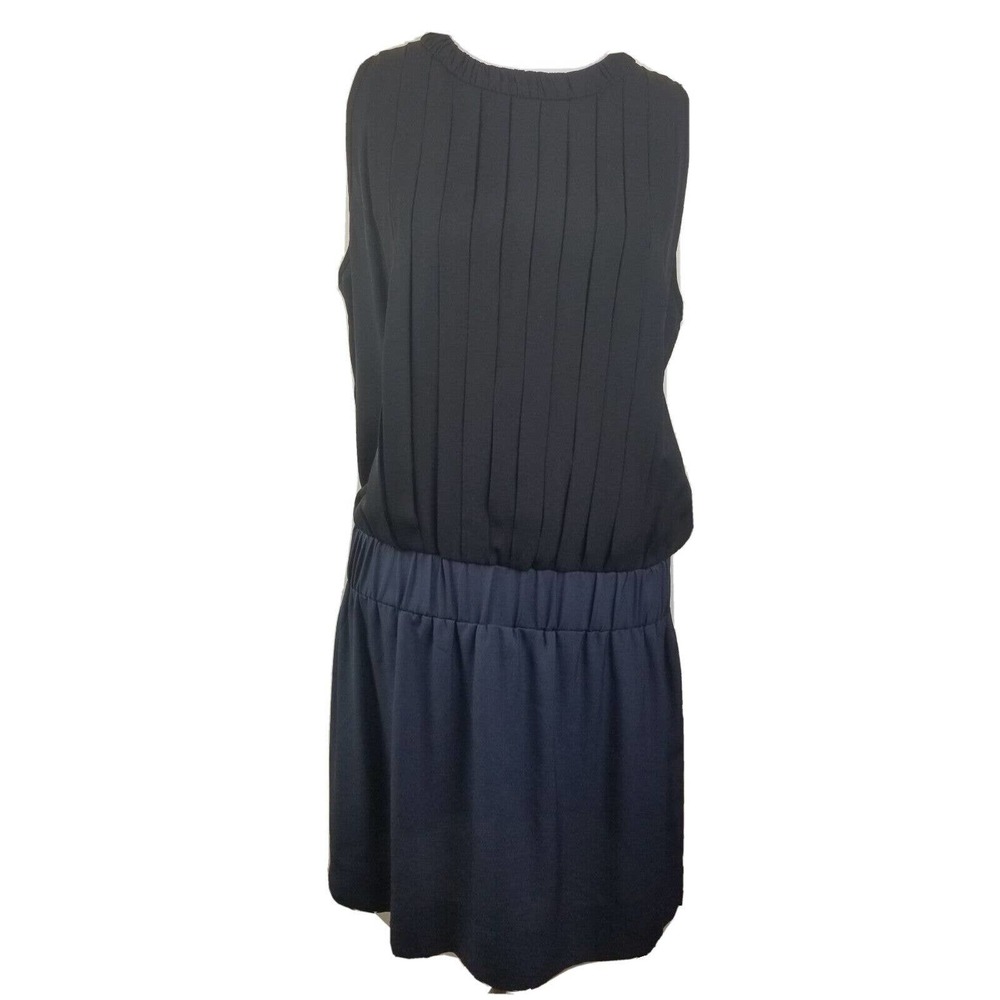 BANANA REPUBLIC MONOGRAM COLORBLOCK PLEATED DRESS size 12 100% SILK black short
